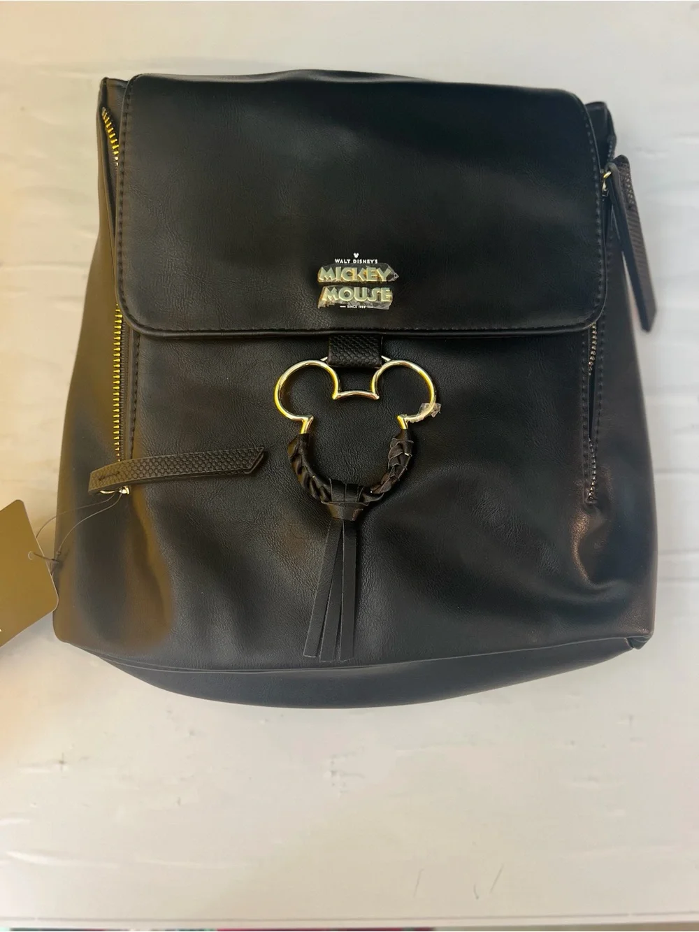 Black Faux Leather Mickey Backpack NWOT